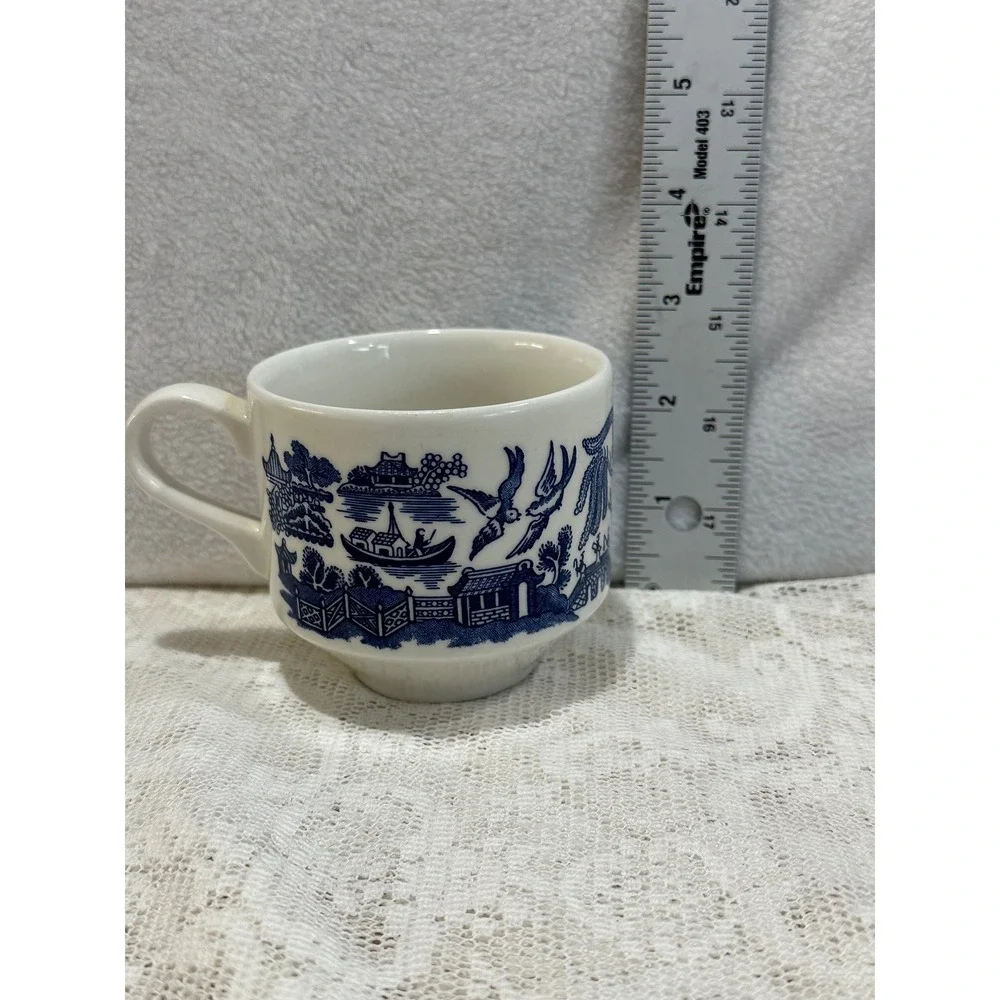 Blue Willow Teacup Saucer Set England Vintage‎ Porcelain